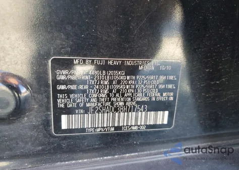 2011 Subaru Forester 2.5X Premium z USA, uszkodzony, nr VIN JF2SHADC3BH717543